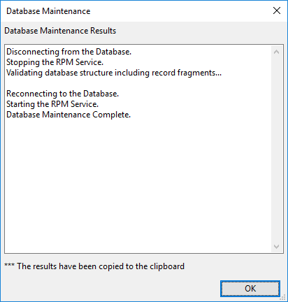 Database Maintenance results