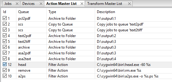 Finding filter actions in the Action Master List