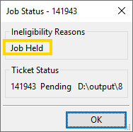 Job status for held job