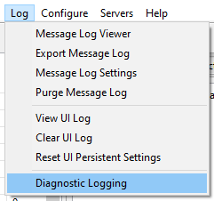 UI log menu for diagnostic logging