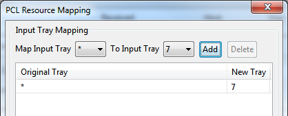 PCL resource mapping to default tray